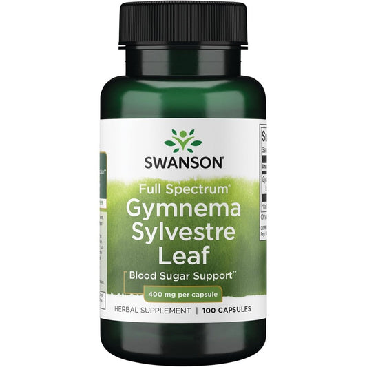 Swanson Full Spectrum Gymnema Sylvestre Leaf 400 Milligrams front view bottle for blood sugar support