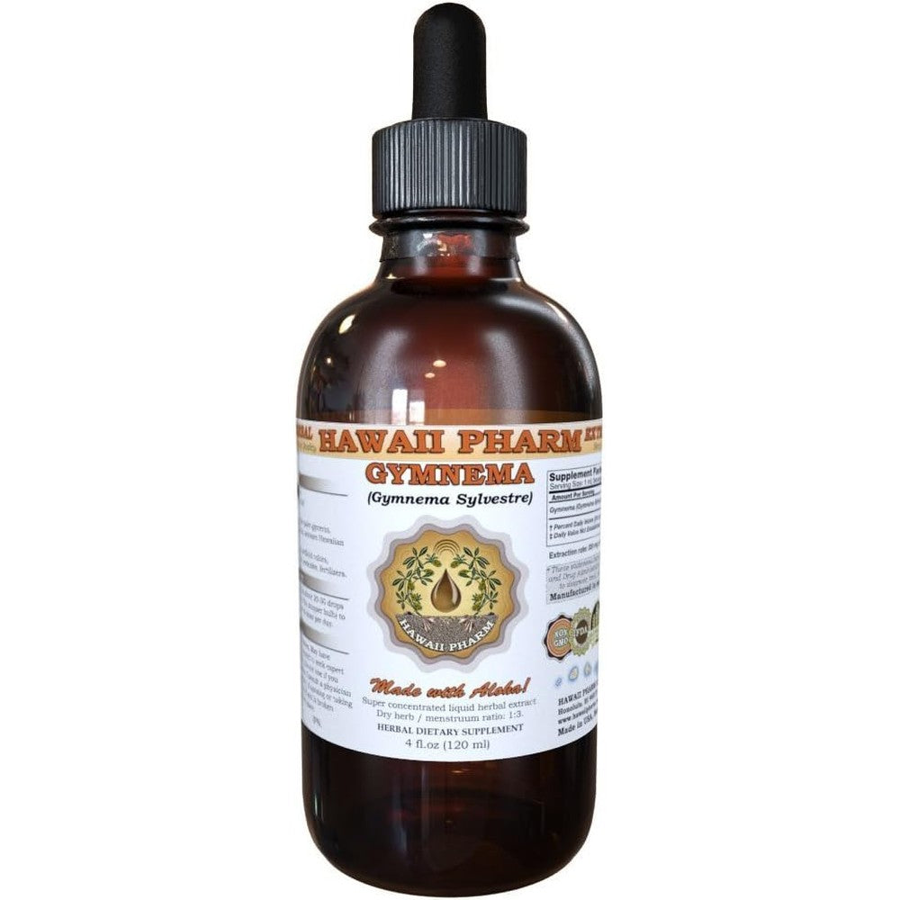 Hawaii Pharm Gymnema Sylvestre Liquid Extract Tincture 2 Fluid Ounce front view bottle for natural blood sugar support.