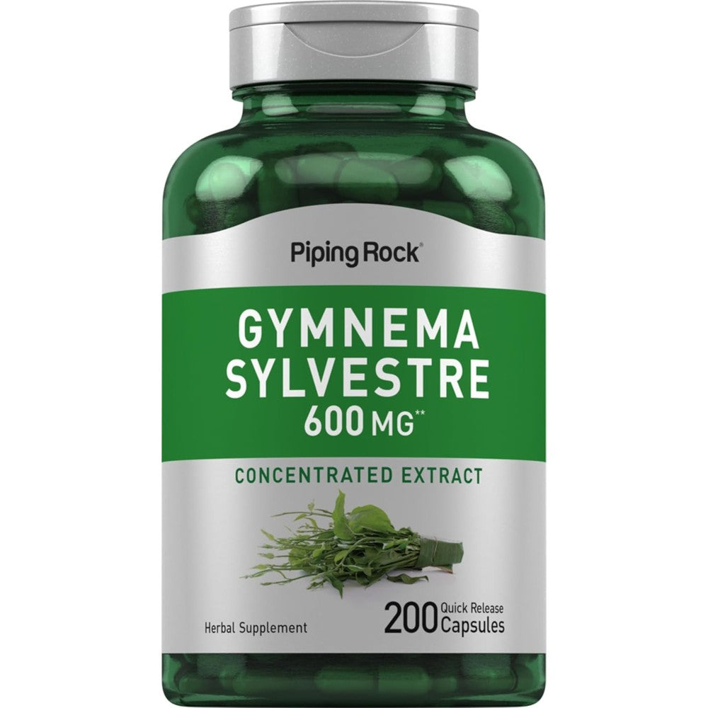 Piping Rock Gymnema Sylvestre 200 capsules front view showing the authentic imported packaging.