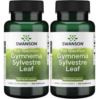 Swanson Full Spectrum Gymnema Sylvestre Leaf 400 mg 200 capsules twin pack front bottle view