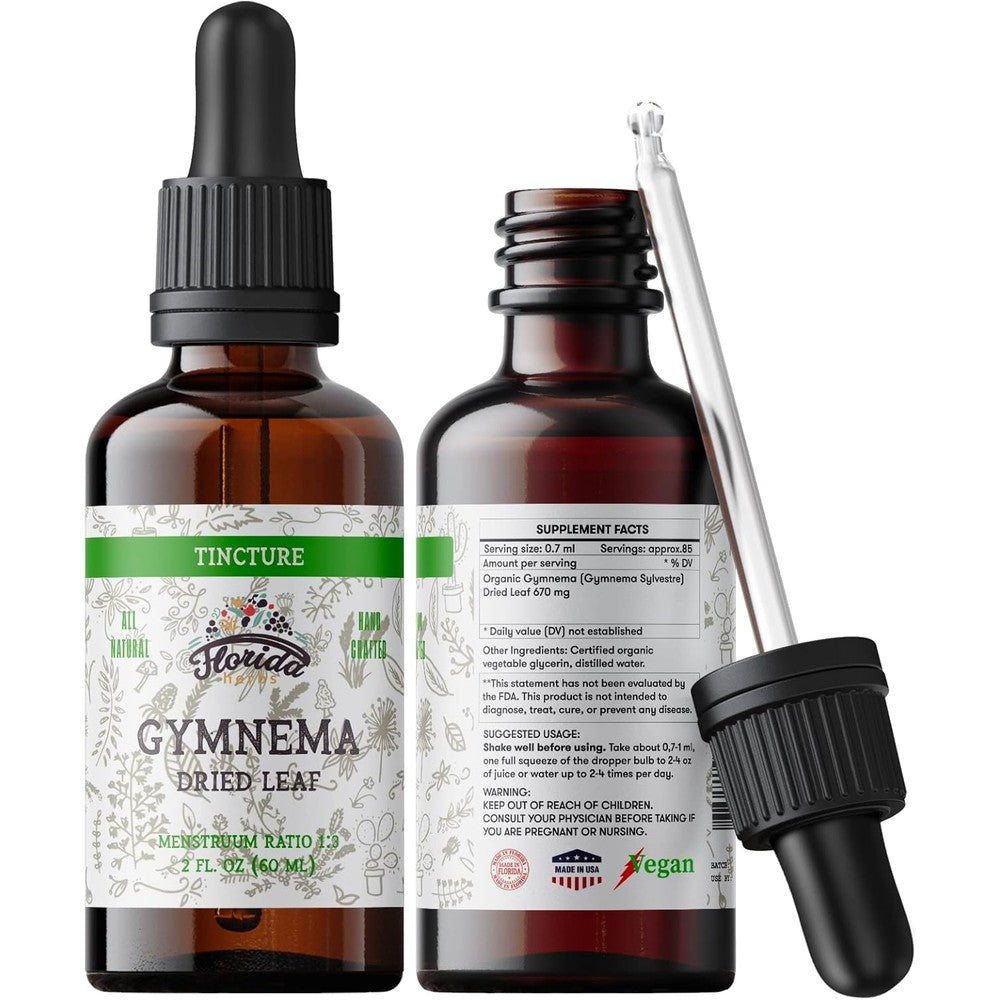 Florida Herbs Organic Gymnema Sylvestre liquid extract tincture front bottle view for sugar control supplement