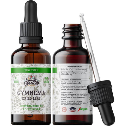 Florida Herbs Organic Gymnema Sylvestre liquid extract tincture front bottle view for sugar control supplement