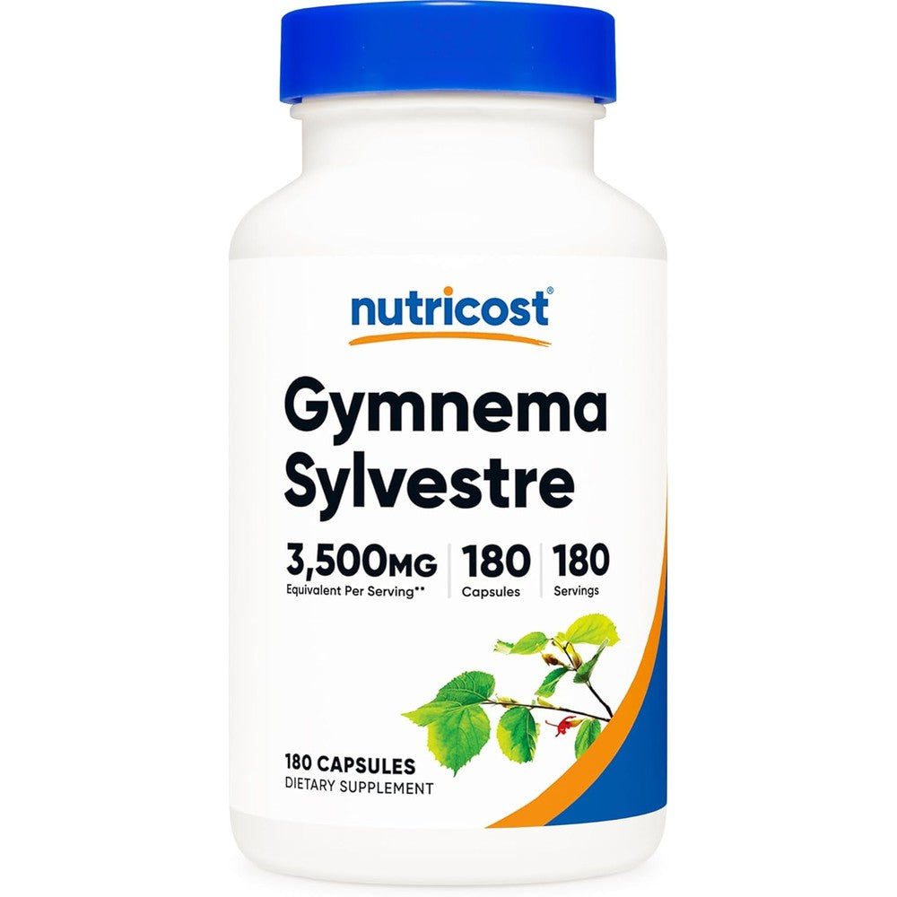 Nutricost Gymnema Sylvestre 3500mg front view of bottle containing one hundred eighty vegetarian capsules