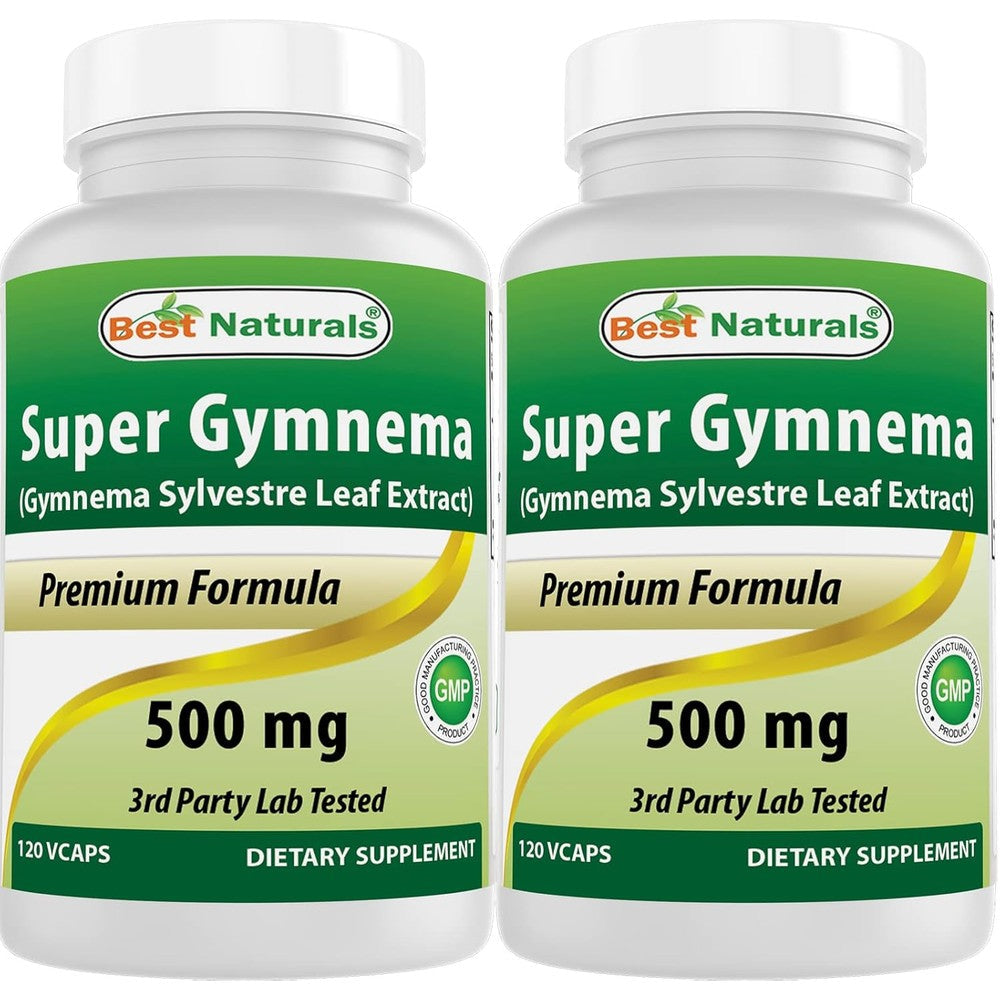 Best Naturals Gymnema Sylvestre Extract 500 mg 120 Vegan Capsules pack of two front view showing blood sugar support supplement