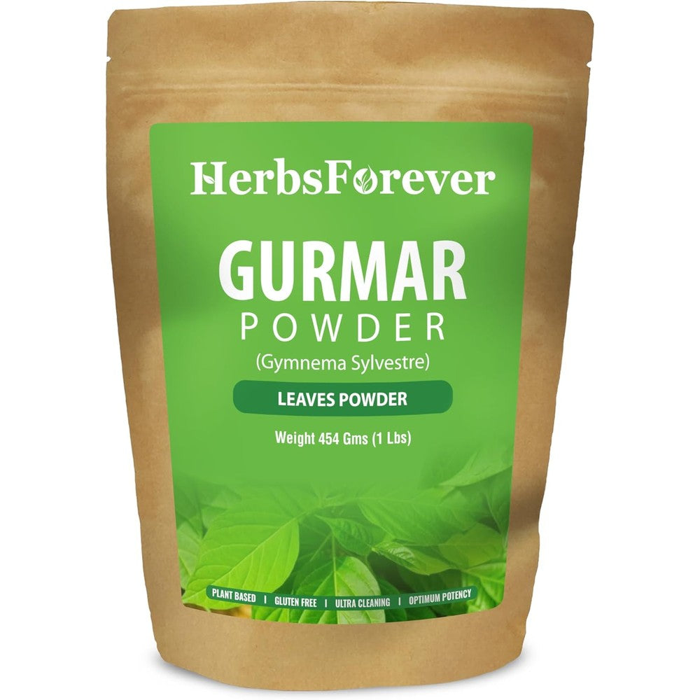 Herbsforever Gurmar Powder 230 Grams front packaging showing Gymnema Sylvestre leaf supplement details.