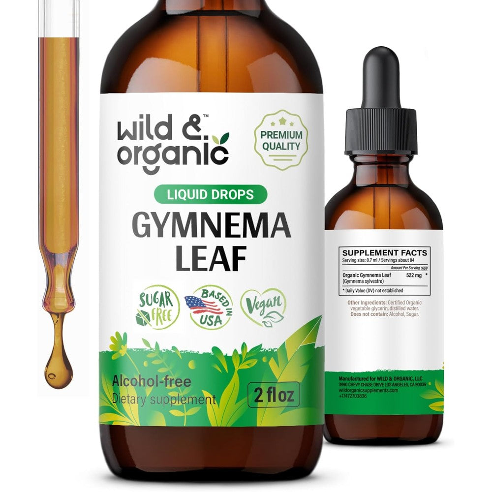 Wild And Organic Gymnema Sylvestre Extract Drops front bottle view for sugar craving support