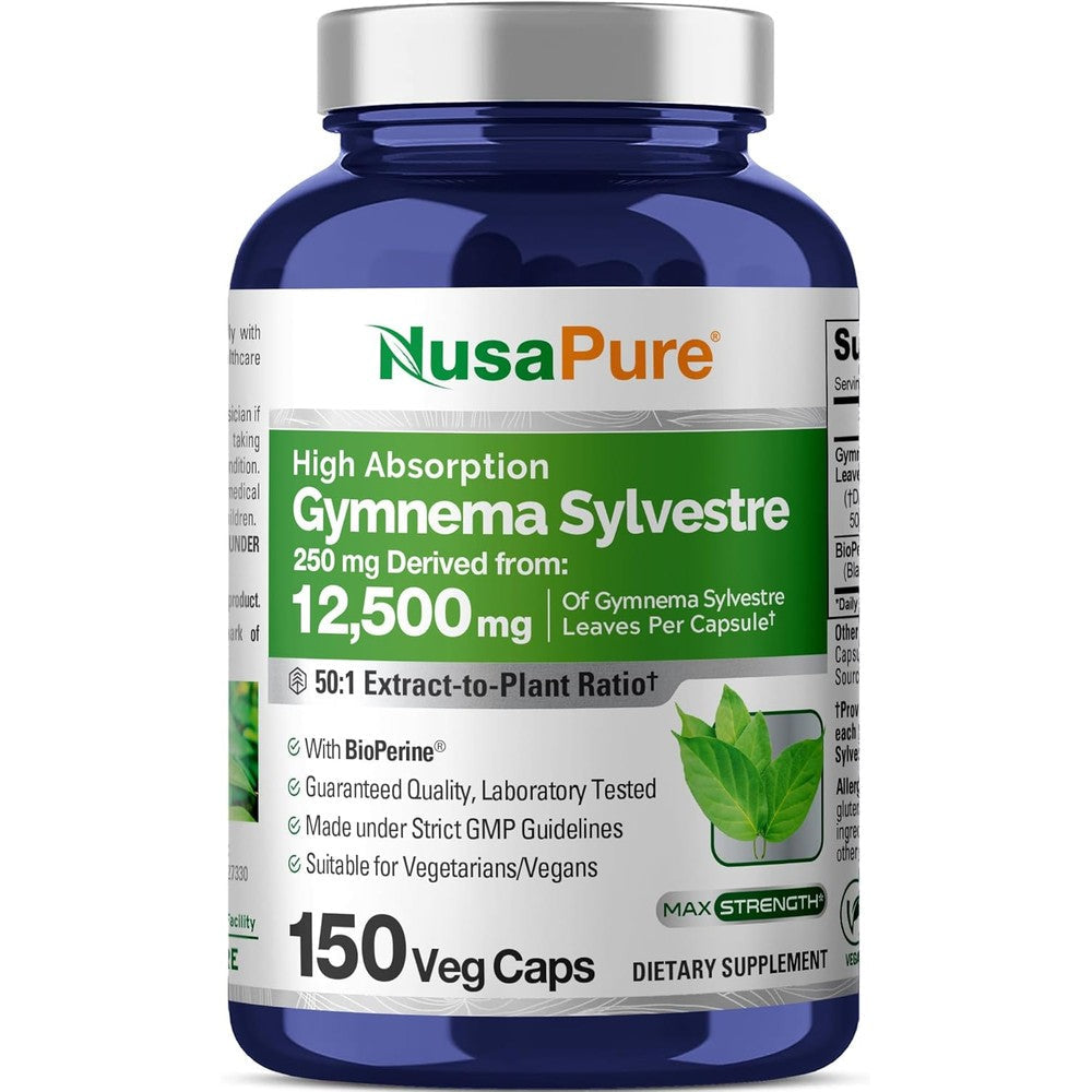 NusaPure Gymnema Sylvestre 12500mg bottle front view for blood sugar support
