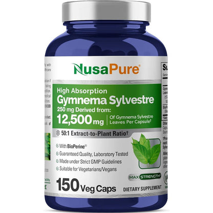 NusaPure Gymnema Sylvestre 12500mg bottle front view for blood sugar support
