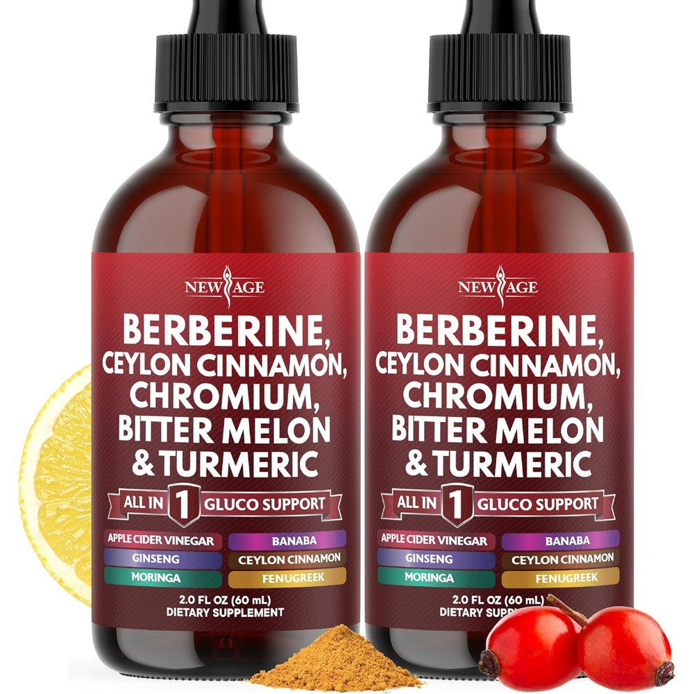 New Age Berberine with Ceylon Cinnamon liquid drops two pack front view