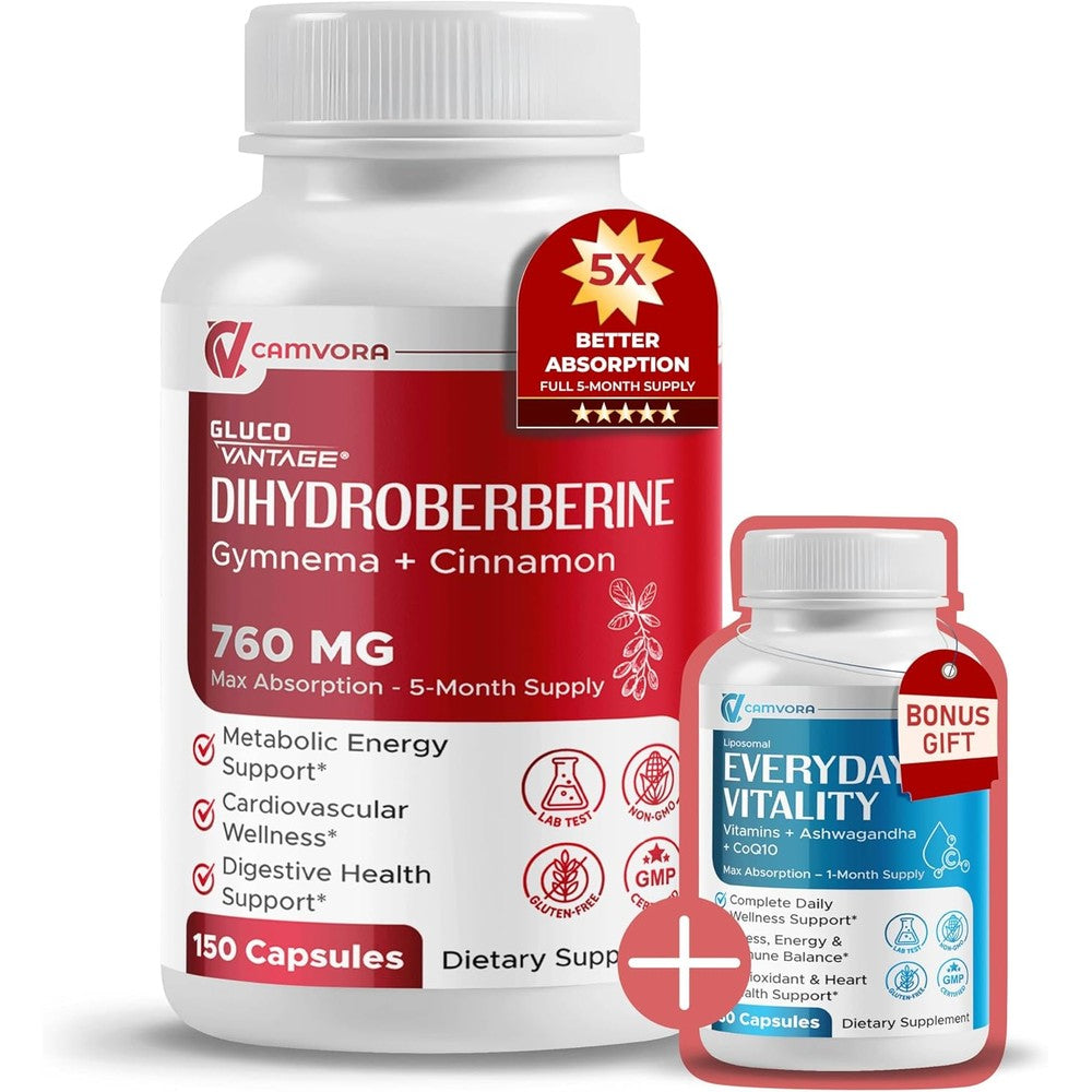 Camvora Dihydroberberine 760 Milligram supplement bottle front view for metabolic support