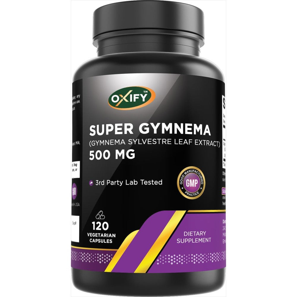 Oxify Super Gymnema supplement 120 vegetarian capsules bottle front view