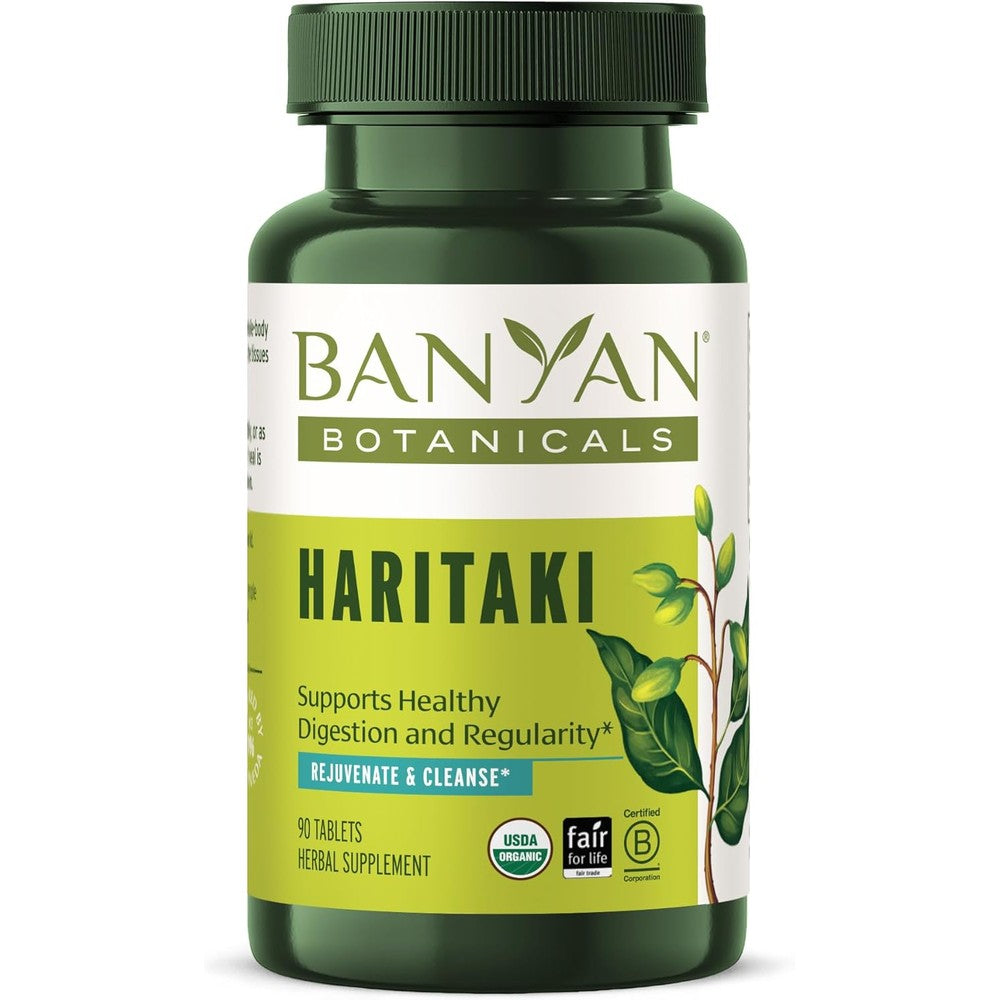Banyan Botanicals Organic Haritaki Tablets front view bottle of Ayurvedic supplement