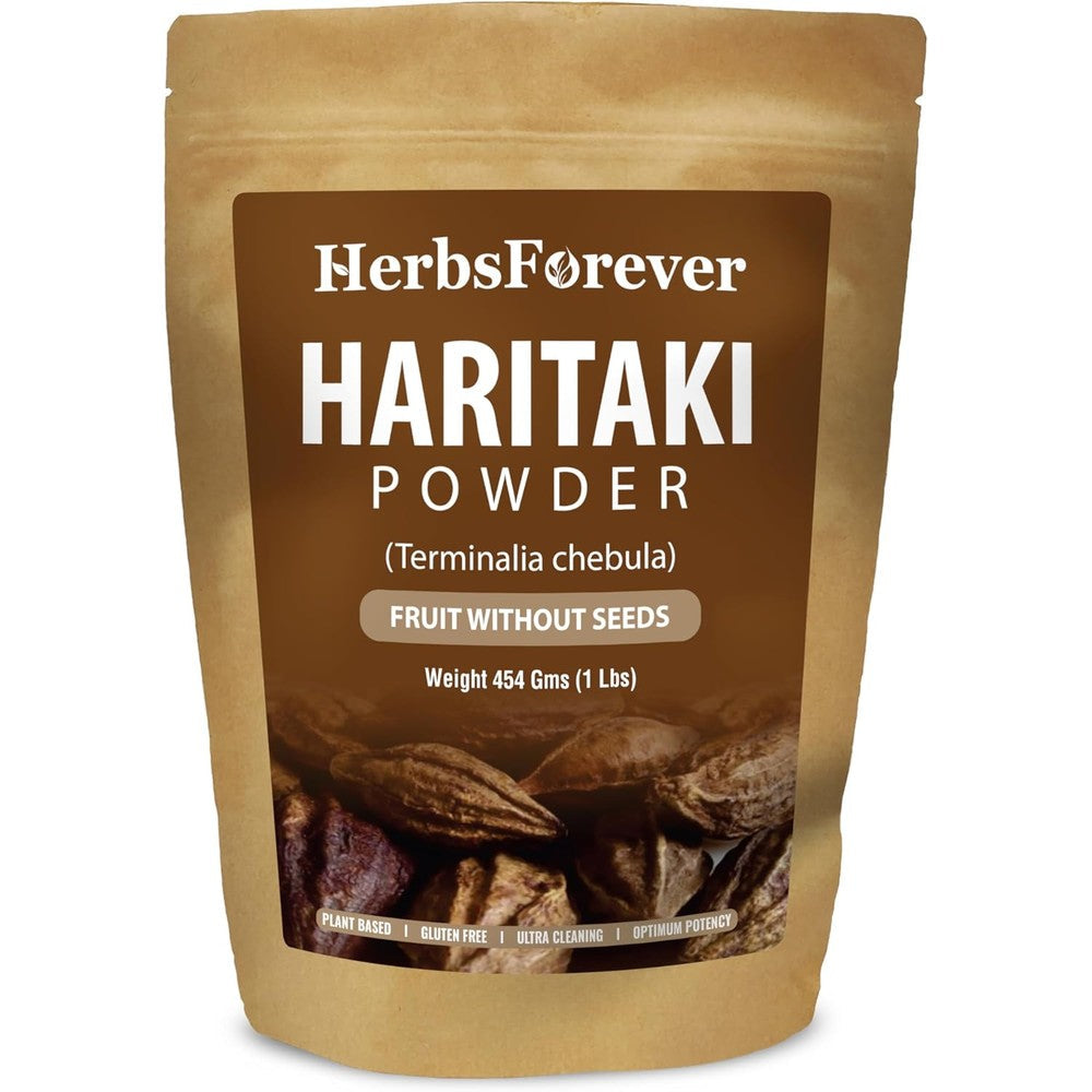 HerbsForever Haritaki Terminalia Chebula Ayurvedic Fruit Powder 16 Ounce front view packaging.