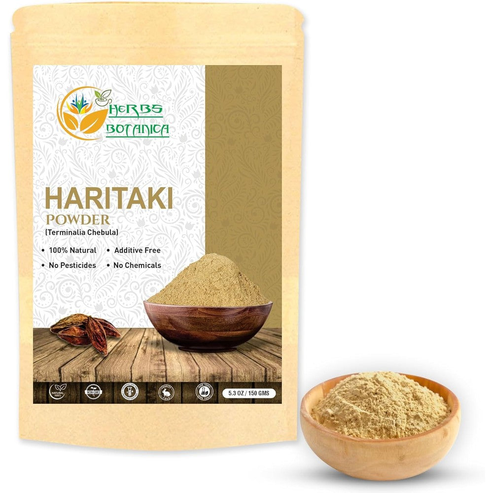 Herbs Botanica Pure Natural Haritaki Powder 150g front view packaging for digestive wellness