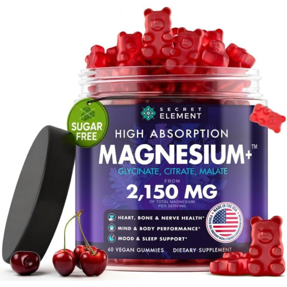 Secret Element Magnesium Gummies 3 in 1 Complex front view bottle