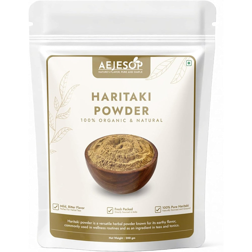 Aejesop Haritaki Harde And Harad powder front view packaging
