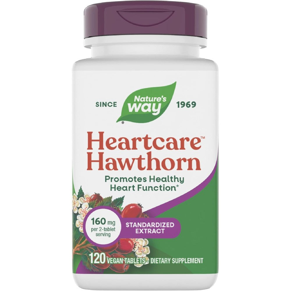 Nature's Way HeartCare Hawthorn 120 Tablets front view bottle for healthy heart function support