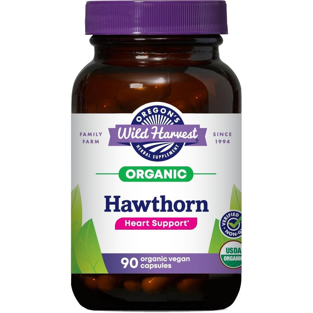 Oregon's Wild Harvest Organic Hawthorn 90 Capsules front view bottle for cardiovascular health