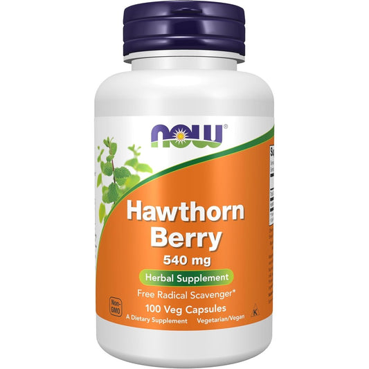NOW Foods Hawthorn Berry 540 mg 100 vegetarian capsules front bottle view