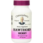 Christopher's Original Formulas Hawthorn Berry 100 Capsules front view bottle for cardiovascular support.