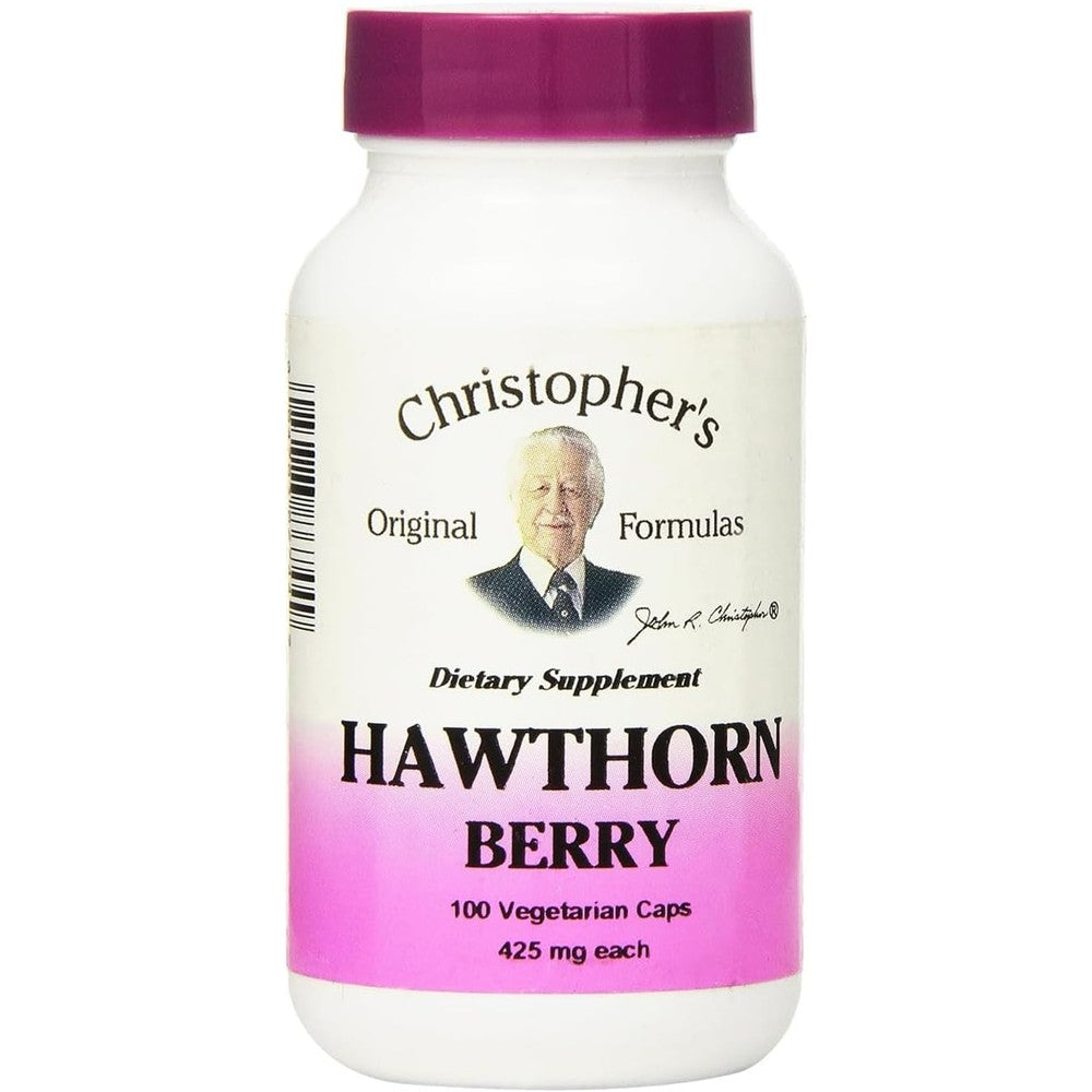 Christopher's Original Formulas Hawthorn Berry 100 Capsules front view bottle for cardiovascular support.