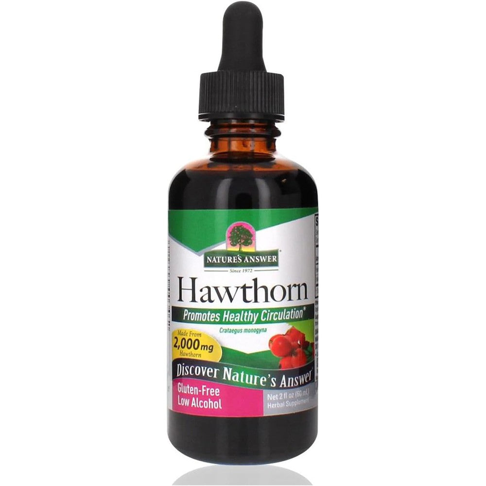 Nature's Answer Organic Hawthorn Berry Extract 60 mL front bottle view showing cardiovascular health support supplement labels.