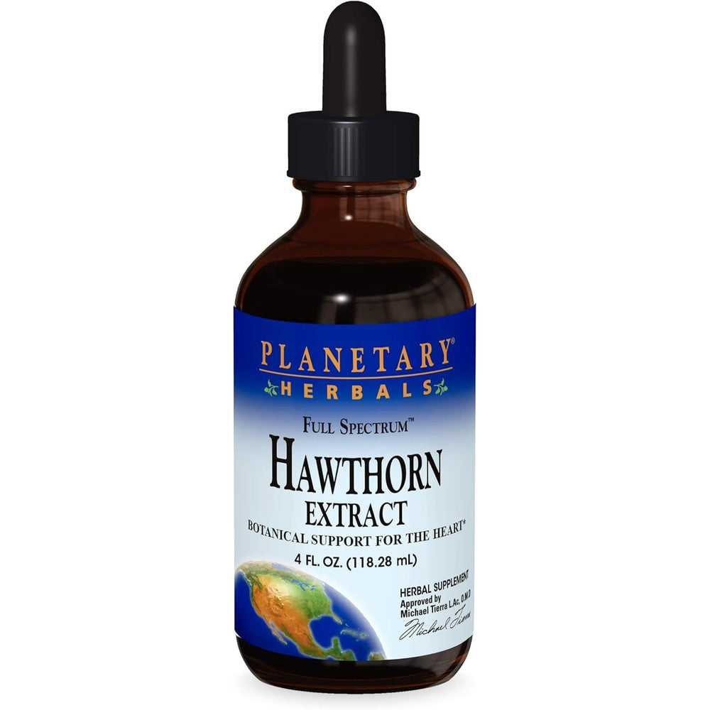 Planetary Herbals Full Spectrum Hawthorn Liquid Extract front view of the 118 Milliliters bottle for heart health support.