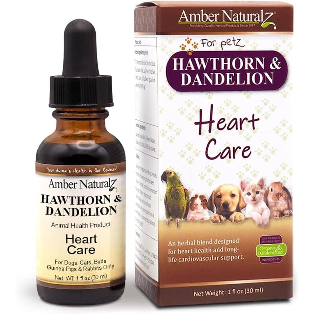Amber NaturalZ Hawthorn and Dandelion pet heart care supplement front view