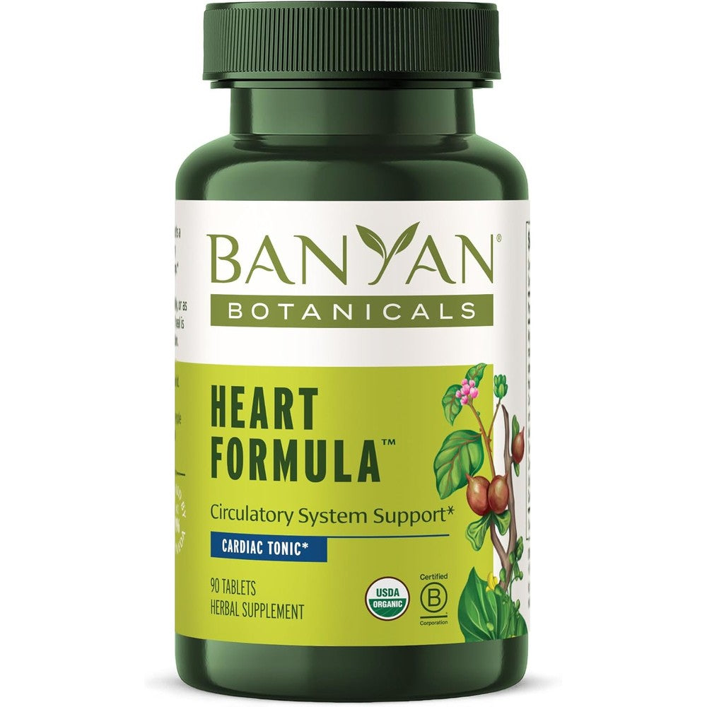 Banyan Botanicals Organic Heart Formula front view bottle for cardiovascular support.