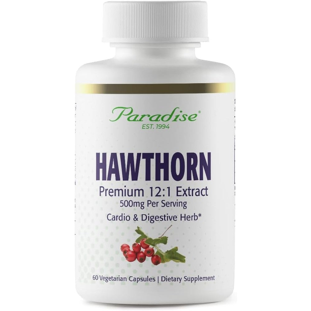 Paradise Herbs Hawthorn Berry Active Whole Spectrum Extract 60 capsules front view bottle
