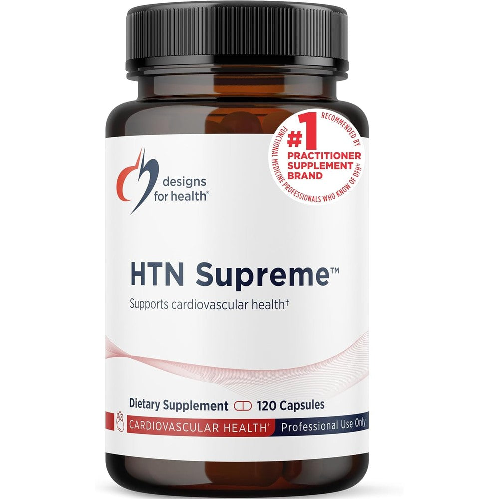 Designs for Health HTN Supreme 120 capsules front bottle view for cardiovascular health