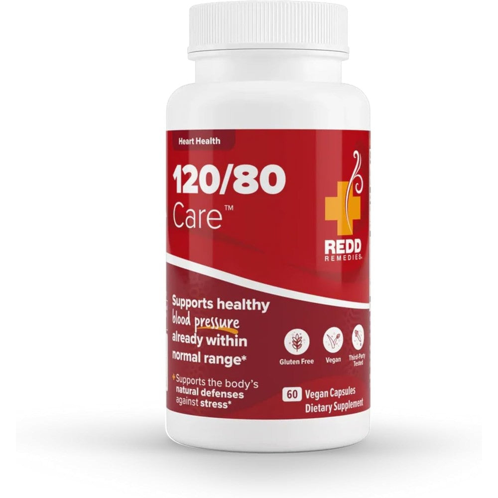 Redd Remedies 120/80 Care 60 capsules front view bottle for natural blood pressure support