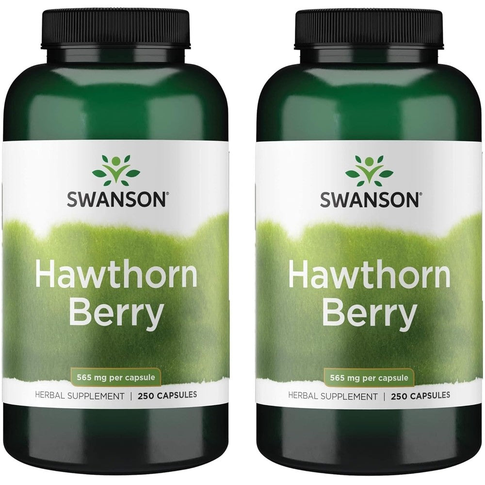 Swanson Hawthorn Berry 500 Capsules front view bottle for cardiovascular health support.
