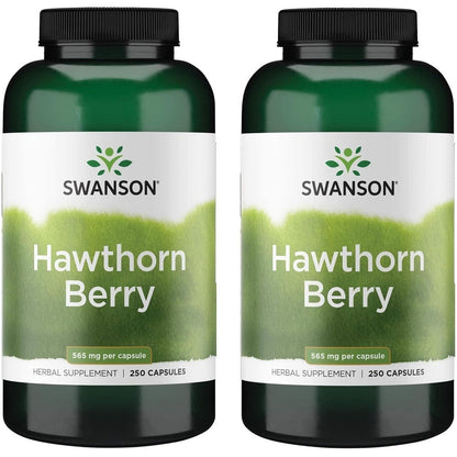 Swanson Hawthorn Berry 500 Capsules front view bottle for cardiovascular health support.