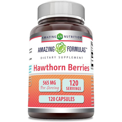 Amazing Nutrition Hawthorn Berries 565mg front view bottle for cardiovascular health