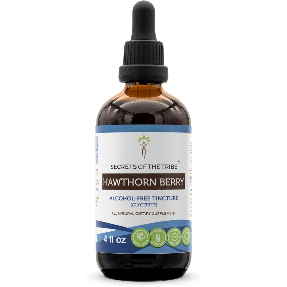 Secrets of the Tribe Hawthorn Berry Tincture 4 Ounce front view bottle for heart health