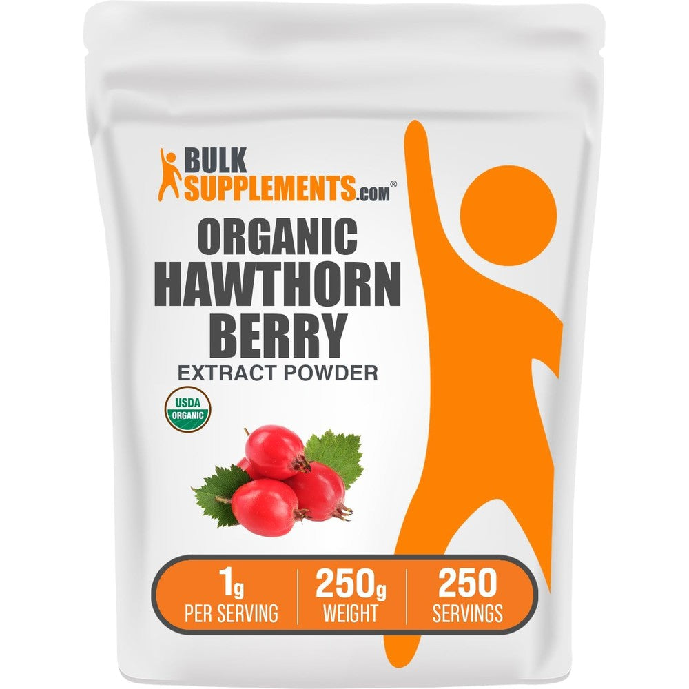 BulkSupplements Organic Hawthorn Berry Extract Powder 250 Grams front packaging view for heart health support