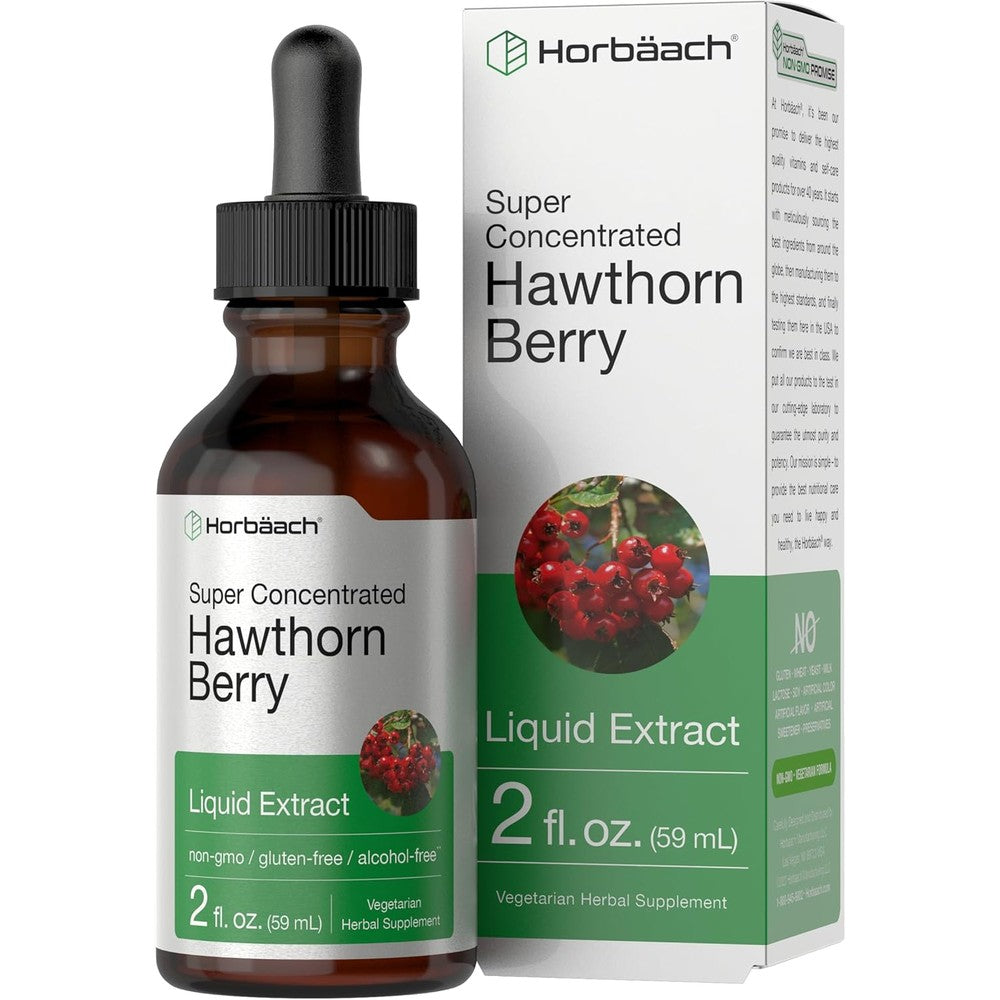 Horbäach Hawthorn Berry Extract front view bottle with dropper for cardiovascular wellness
