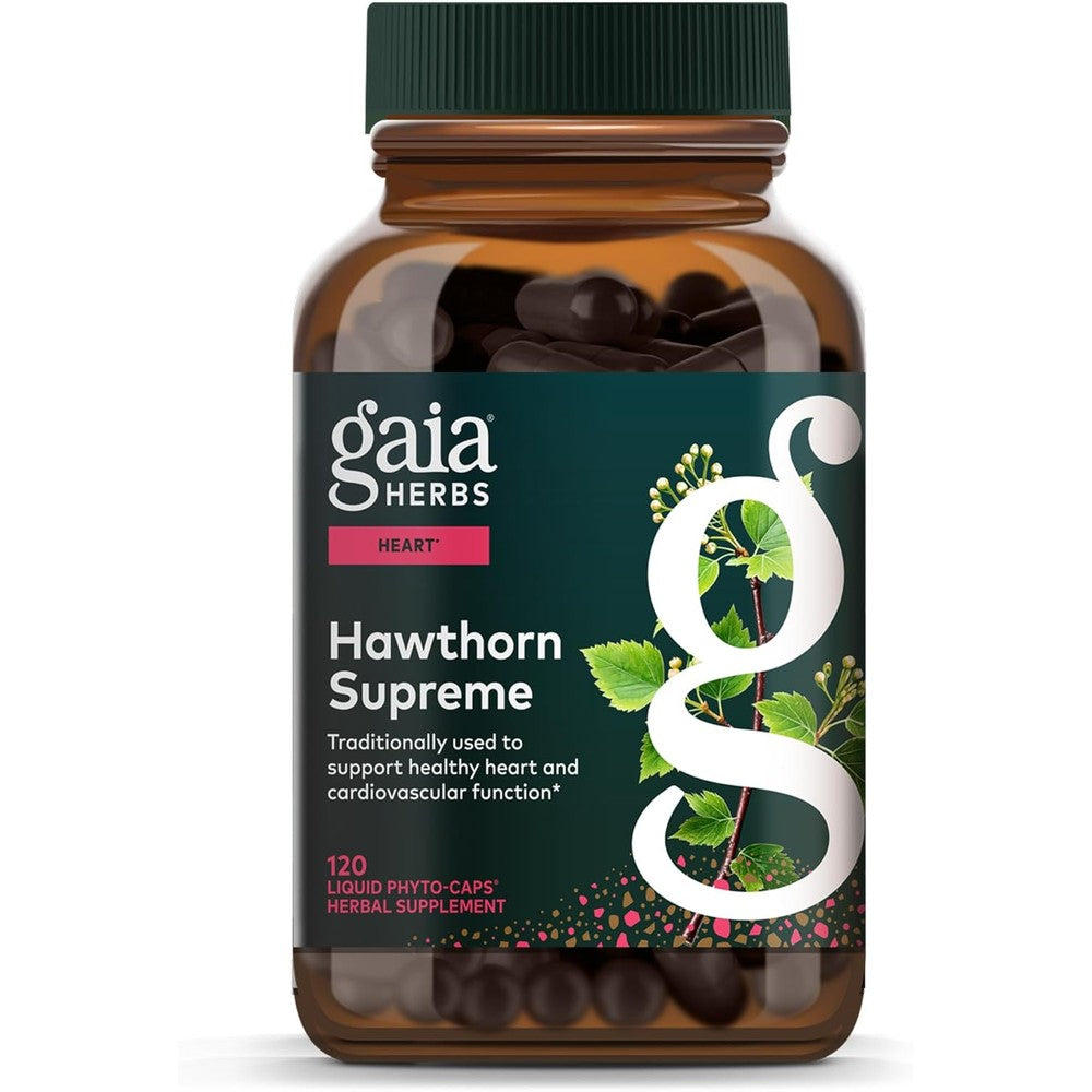 Gaia Herbs Hawthorn Supreme 120 Liquid Phyto Caps front bottle view