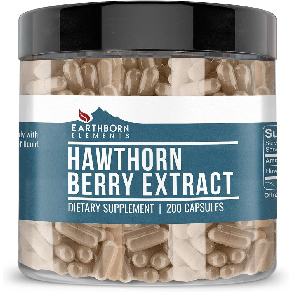 Earthborn Elements Pure Hawthorn Berry Extract 200 Capsules front view bottle for cardiovascular wellness