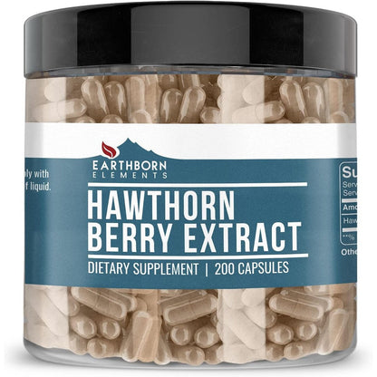 Earthborn Elements Pure Hawthorn Berry Extract 200 Capsules front view bottle for cardiovascular wellness