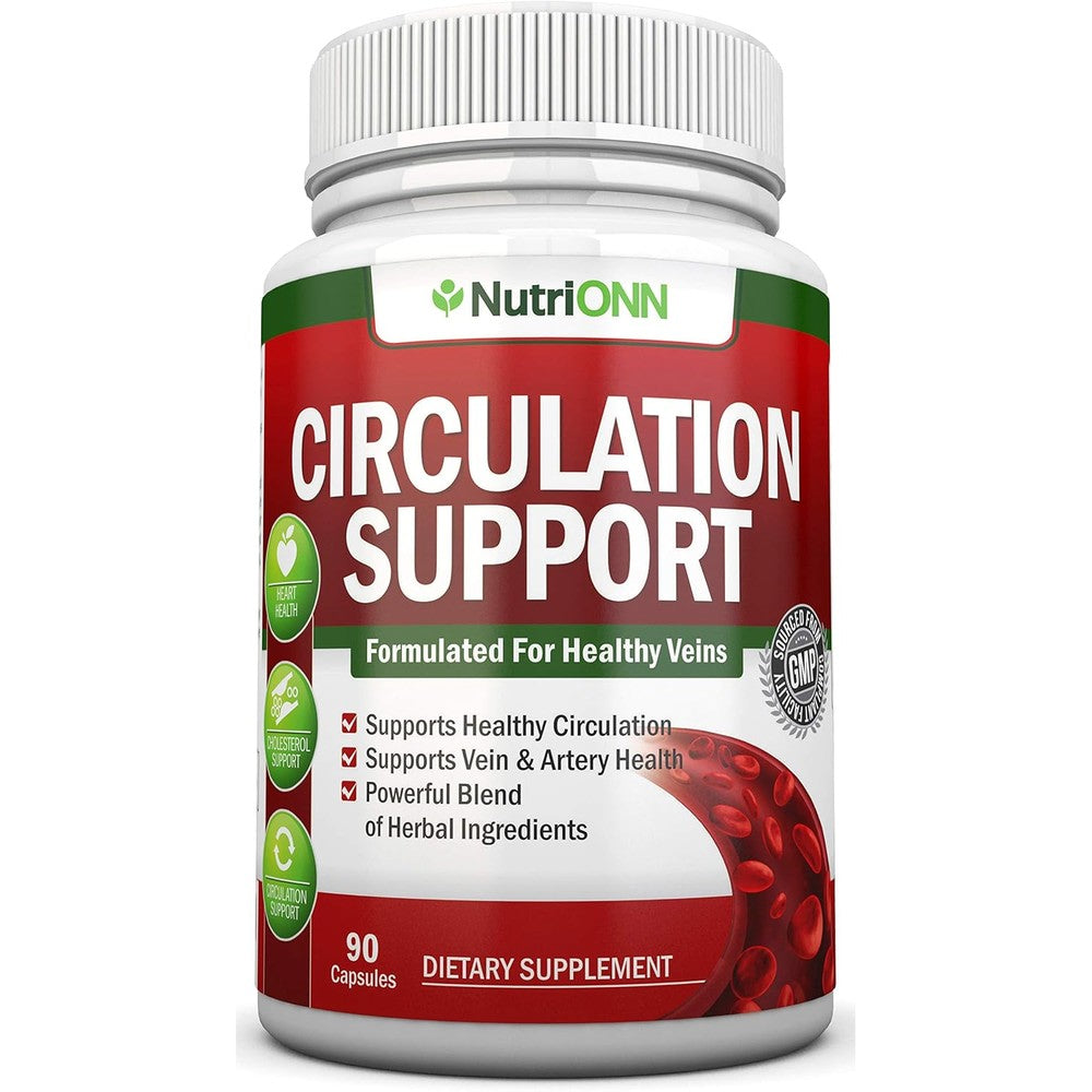 NutriONN Blood Circulation Support 90 capsules front bottle view for healthy veins
