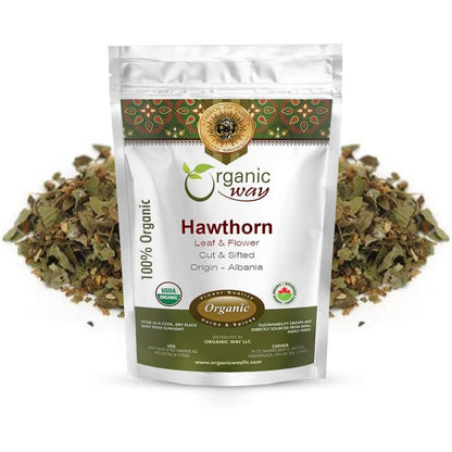 Organic Way Organic Hawthorn Leaf and Flower Cut and Sifted Herbal Tea front view