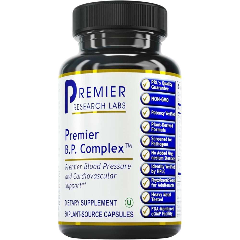 Premier Research Labs BP Complex 60 capsules front view bottle showing premium heart health label.