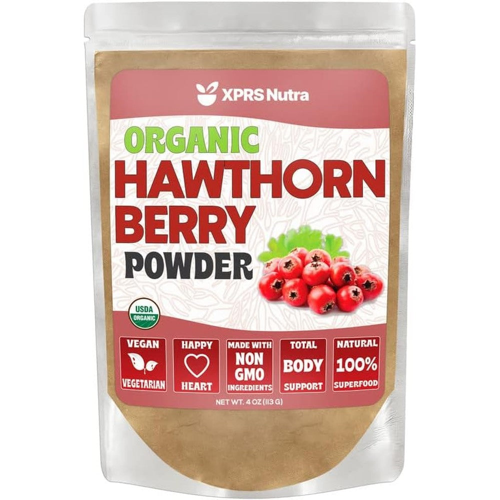 XPRS Nutra Organic Hawthorn Berry Powder front view pouch for heart health