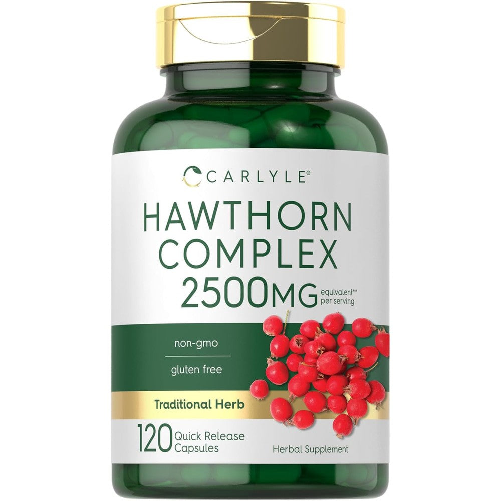 Carlyle Hawthorn Berry Complex 120 capsules front view bottle for cardiovascular wellness.