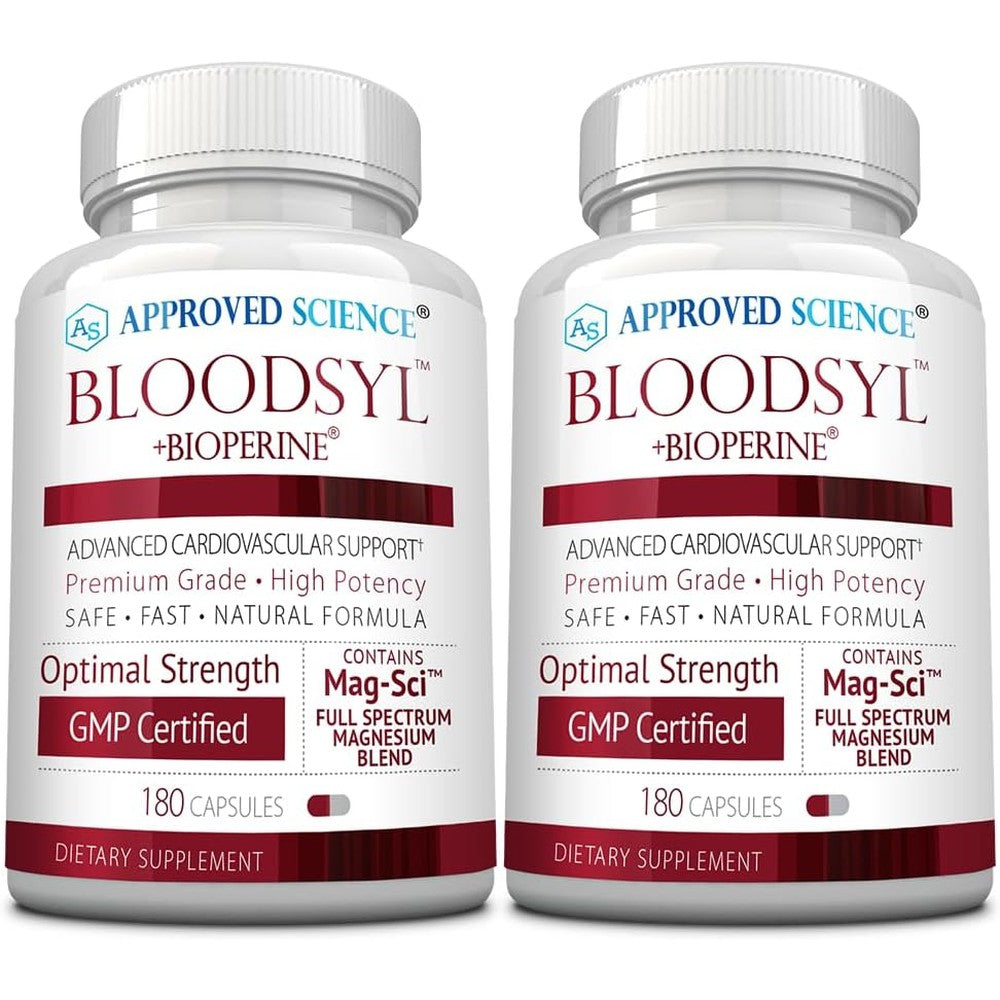 Approved Science Bloodsyl front view container bottle showcasing heart health supplement packaging.