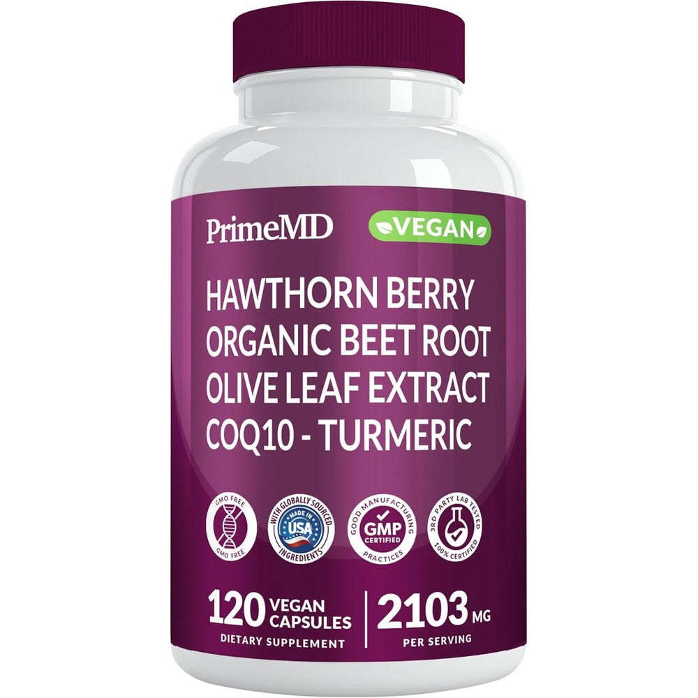PrimeMD Pure Nitric Oxide Heart Health 120 Capsules front view showcasing premium packaging.
