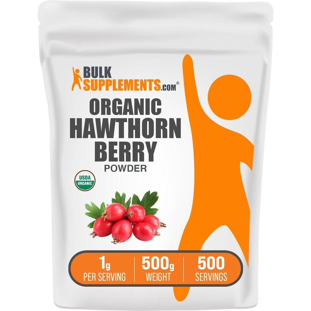 BulkSupplements Organic Hawthorn Berry Powder 500 grams front view packaging for heart health