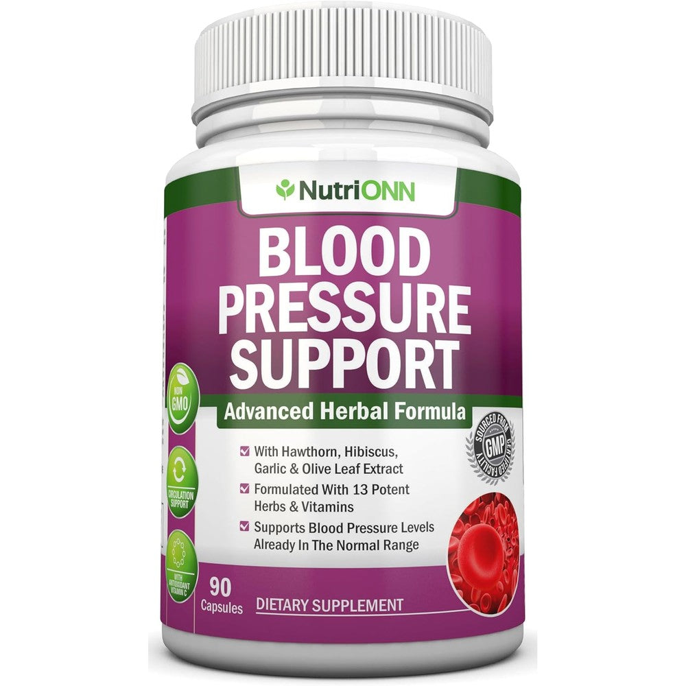 NutriONN Premium Blood Pressure Support front view showing supplement bottle packaging.